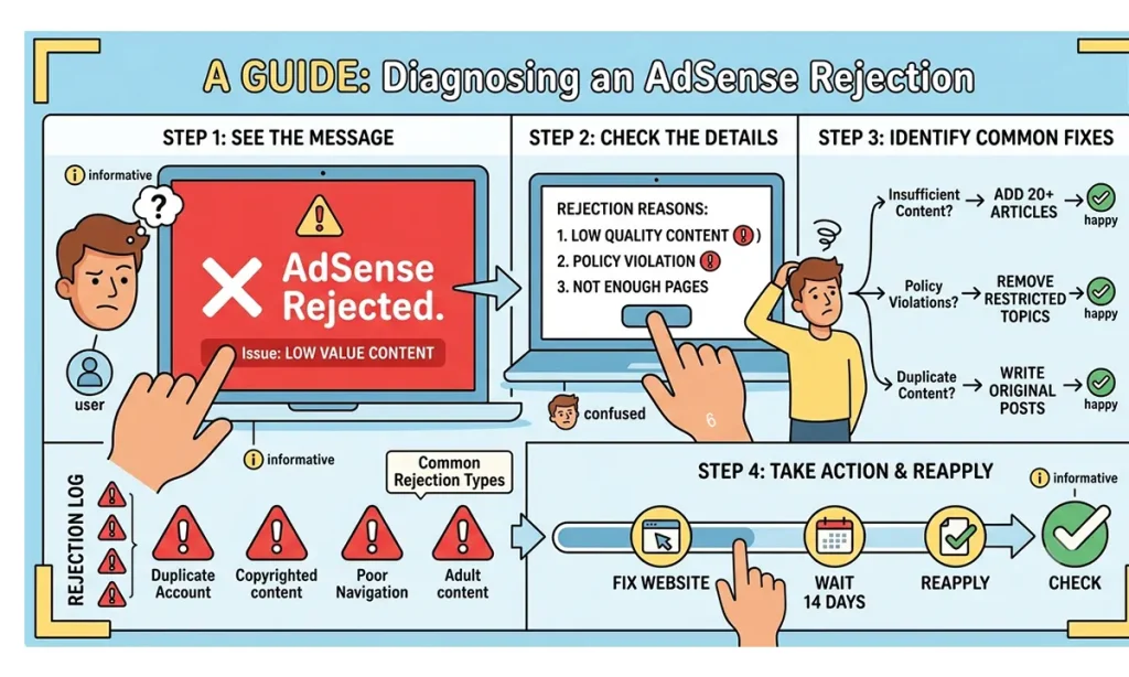 adsense Low Value Content, Navigation Issue, Scraped Content
